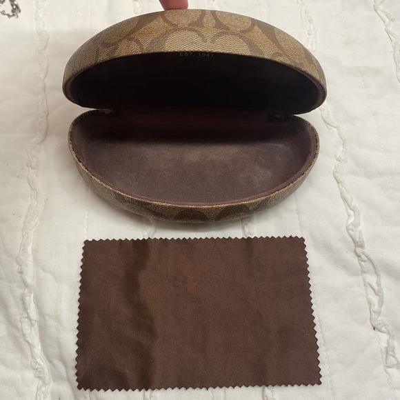 Coach Hard Shell Eye‎ Glass Case Signature Brown Logo w/ Cloth - Picture 8 of 9